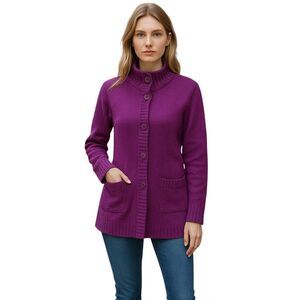 athleta cashmere blend purple cardigan sweater snap front